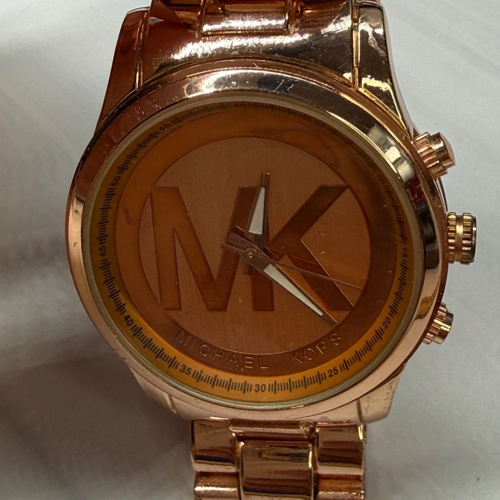 Michael Kors Rose Gold Tone Runway MK-1038 Oversized Logo Watch